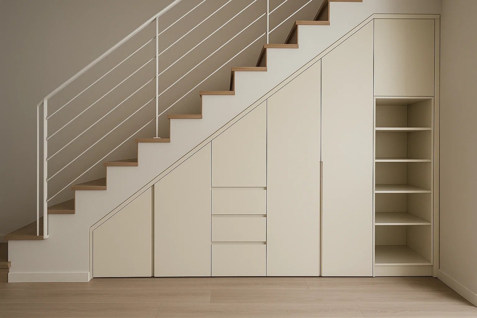 armario bajo escalera blanco